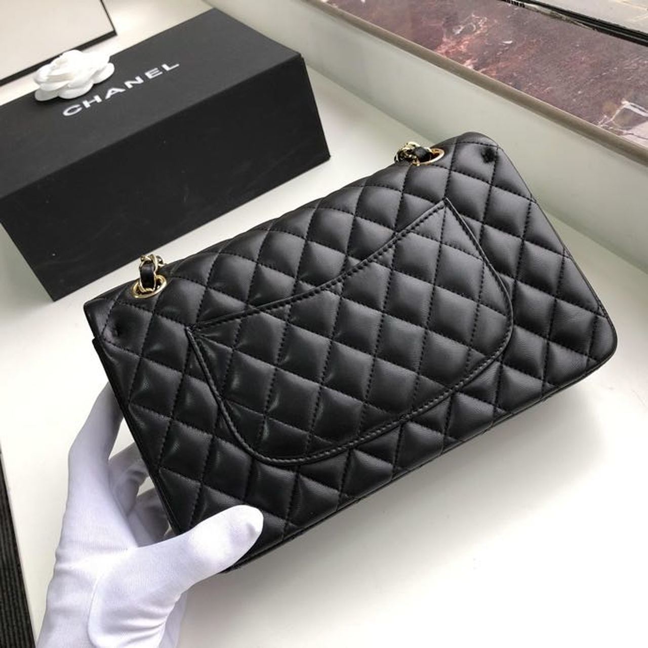 Chanel Classic Handbag Gold Toned Hardware Black For Women, Women’s Bags, Shoulder And Crossbody Bags 10.2in/26cm A01112