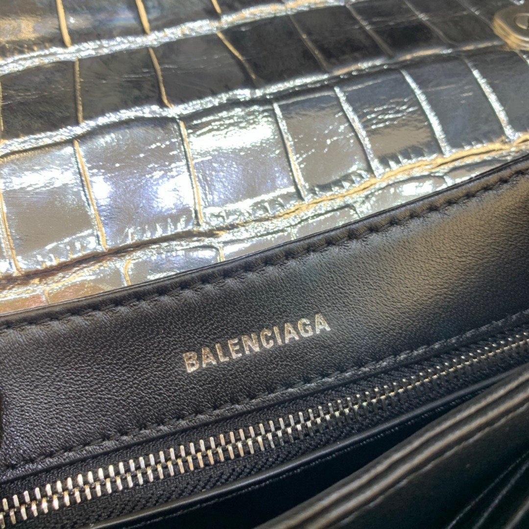 Balen Triplet Small Bag Crocodile Embossed Silver, For Women, Bags 8.3in/21cm