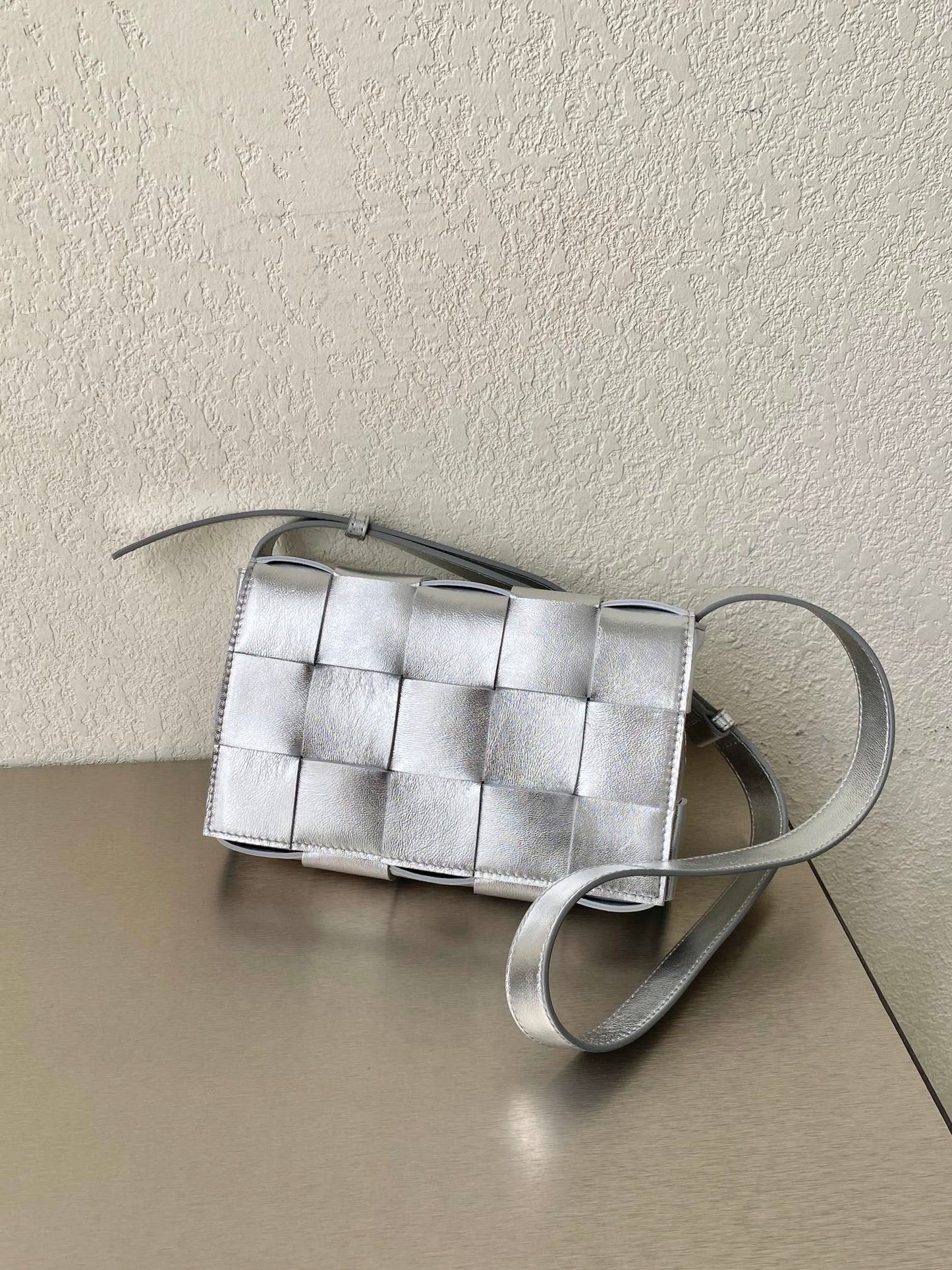 BV Cassette Crossbody Bag Silver, For Women, Bags 9.1in/23cm