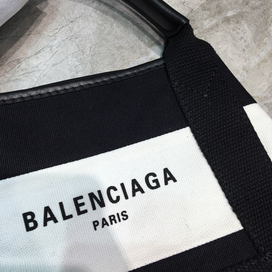 Balen Navy Small Cabas Tote Bag In Black And White, For Women, Bags 18.5in/47cm
