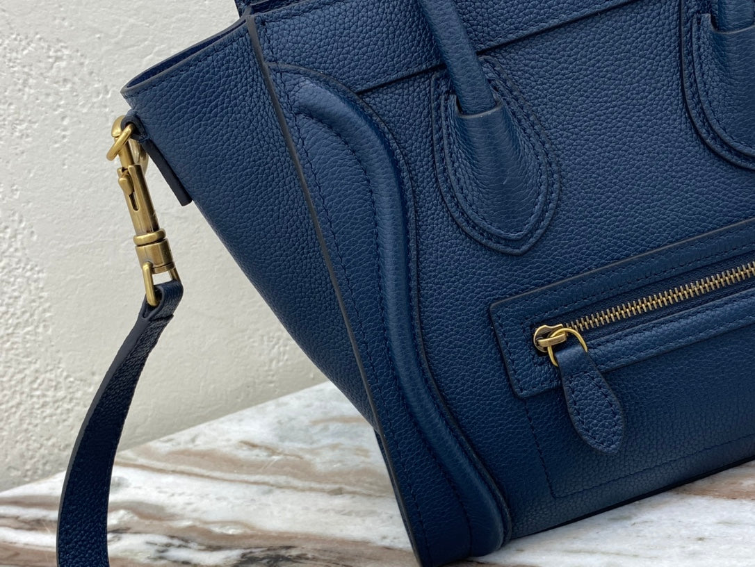 CE Nano LuGucciage Bag In Drummed Dark Blue For Women 8in/20cm