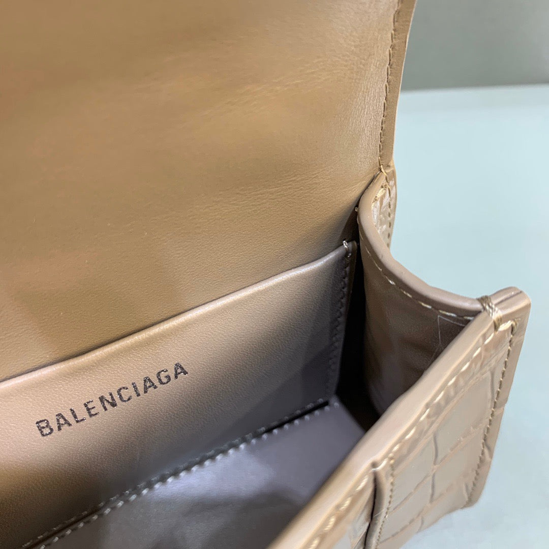 Balen Hourglass Mini Handbag With Chain In Earth Brown, For Women, Bags 4.7in/12cm