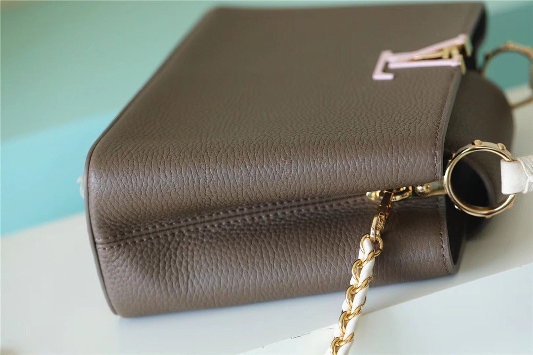 LV Capucines BB Taurillon Smokey Brown Green/ Creme/ Pink For Women, Shoulder And Crossbody Bags 27cm/10.6in LV M59516