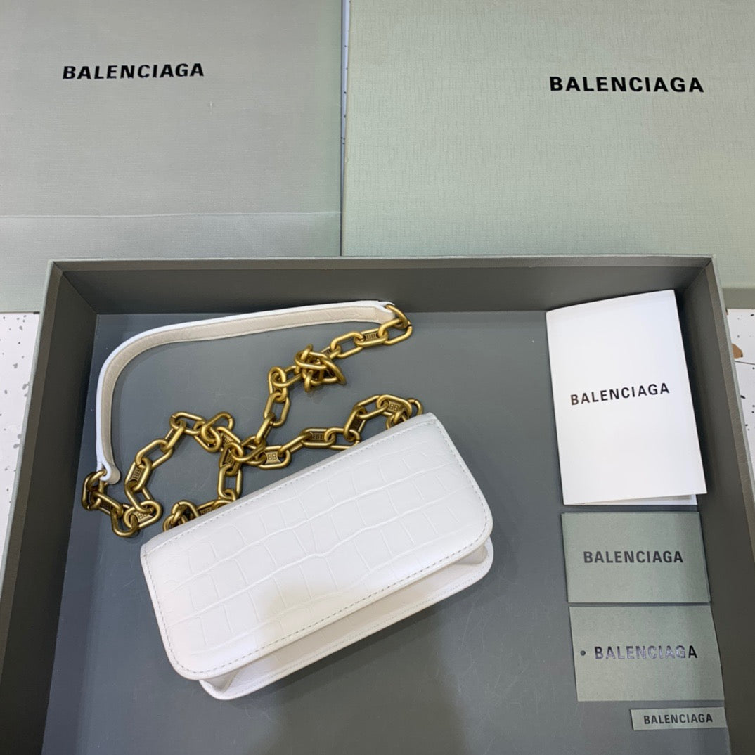 Balen Gossip Small On Chain Shoulder Bag White, For Women, Bags 7.4in/19cm