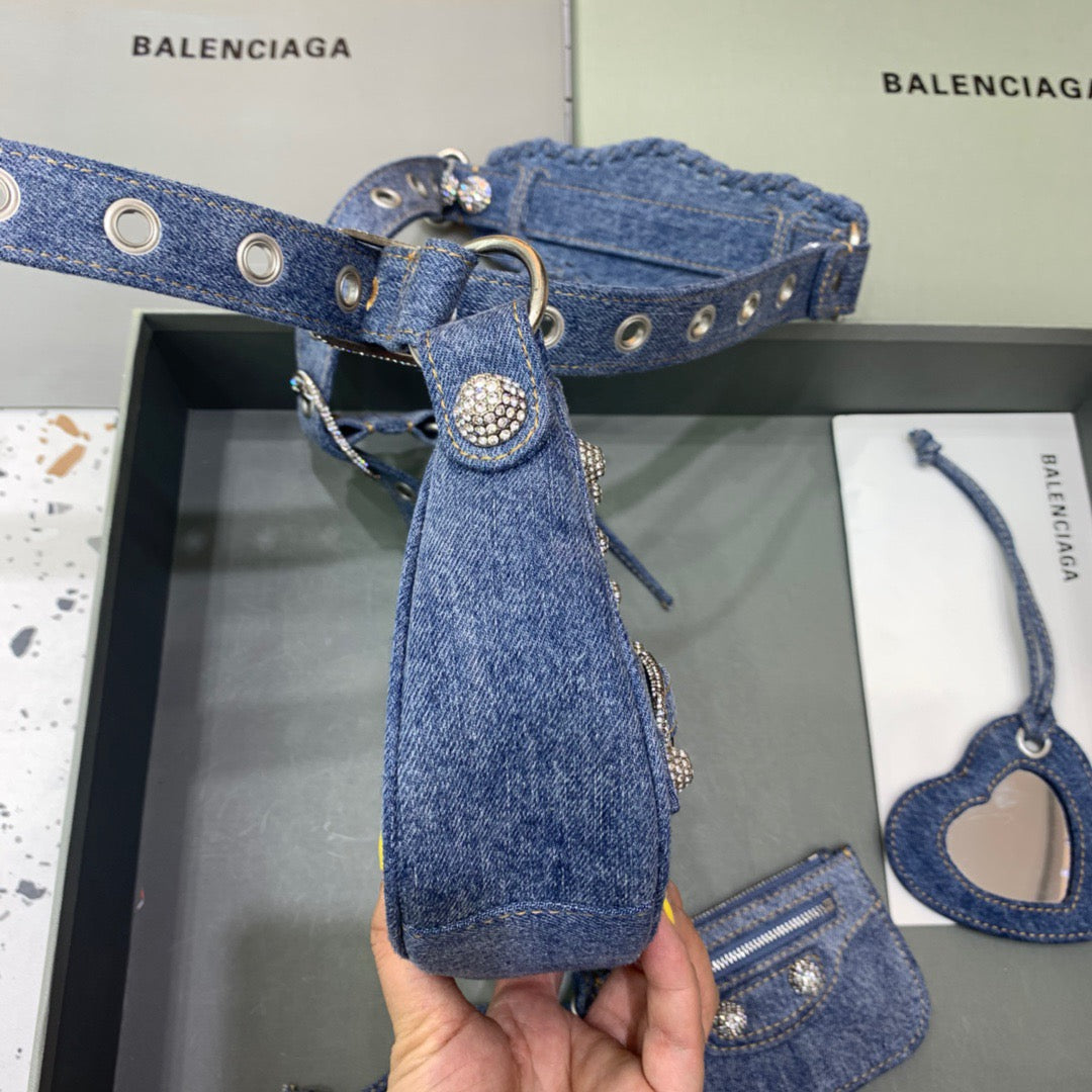 Balen Le Cagole XS Shoulder Bag In Blue Washed, For Women, Bags 10.2in/26cm