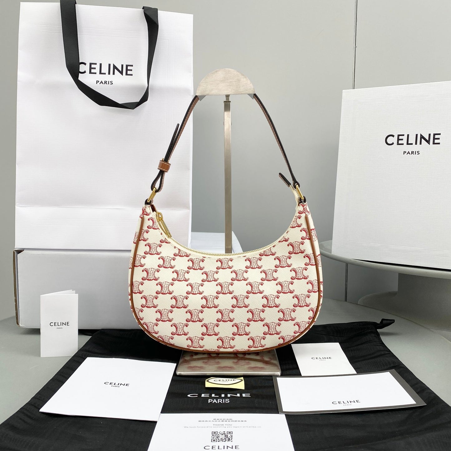 CE Ava Bag In Triomphe Canvas White/Red For Women 9in/23.5cm