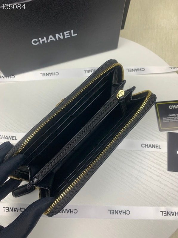CHL BOY LONG ZIPPED WALLET WITH GOLD HARDWARE BLACK 19.4CM
