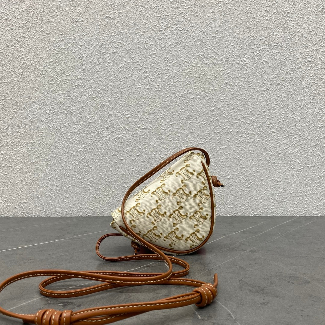 CE Mini Triangle In Triomphe Canvas With CE Print White For Women 8in/21cm