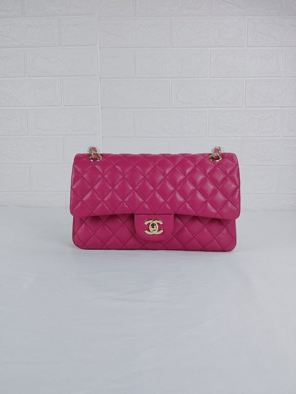 CHL CLASSIC MEDIUM LAMBSKIN FLAP PINK AND GOLD 25CM
