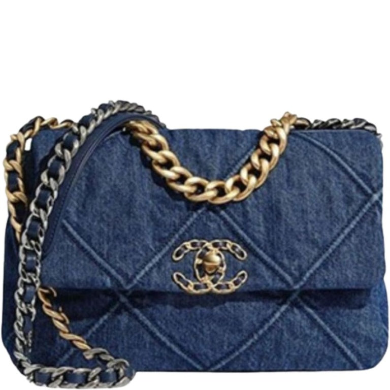 CHL 19 HANDBAG DENIM BLUE FOR WOMEN 10.1IN/26CM