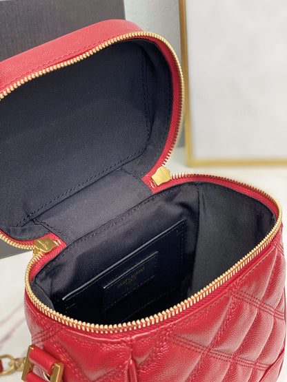 YSSL 80’s Vanity Bag In Carré-Quilted Grain De Poudre Red For Women 6.4in/16.5cm YSL 649779DME276805