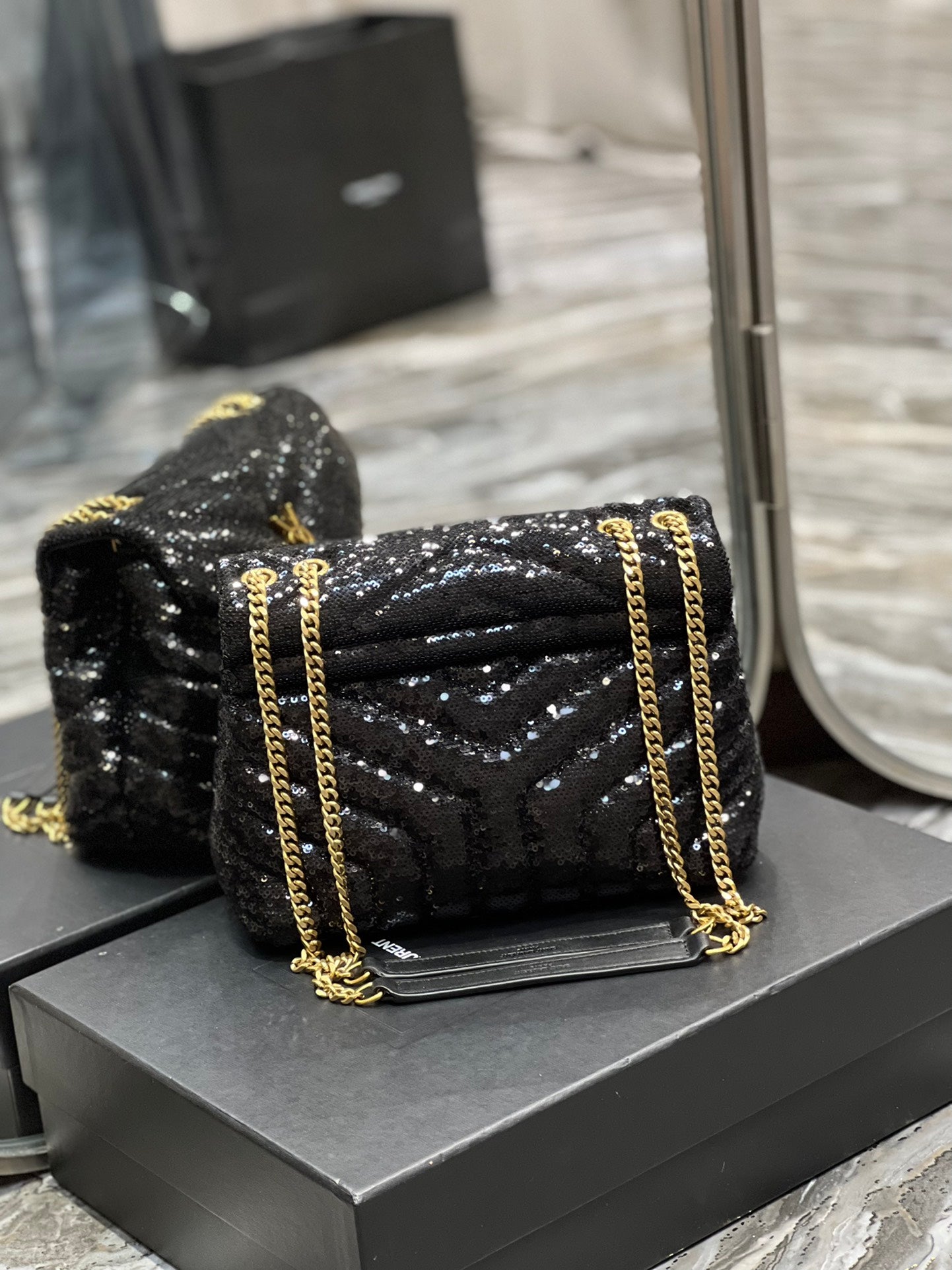 YSSL Loulou Small Chain Bag Black For Women, Women’s Bags 9in/23cm YSL 494699FAAER1000