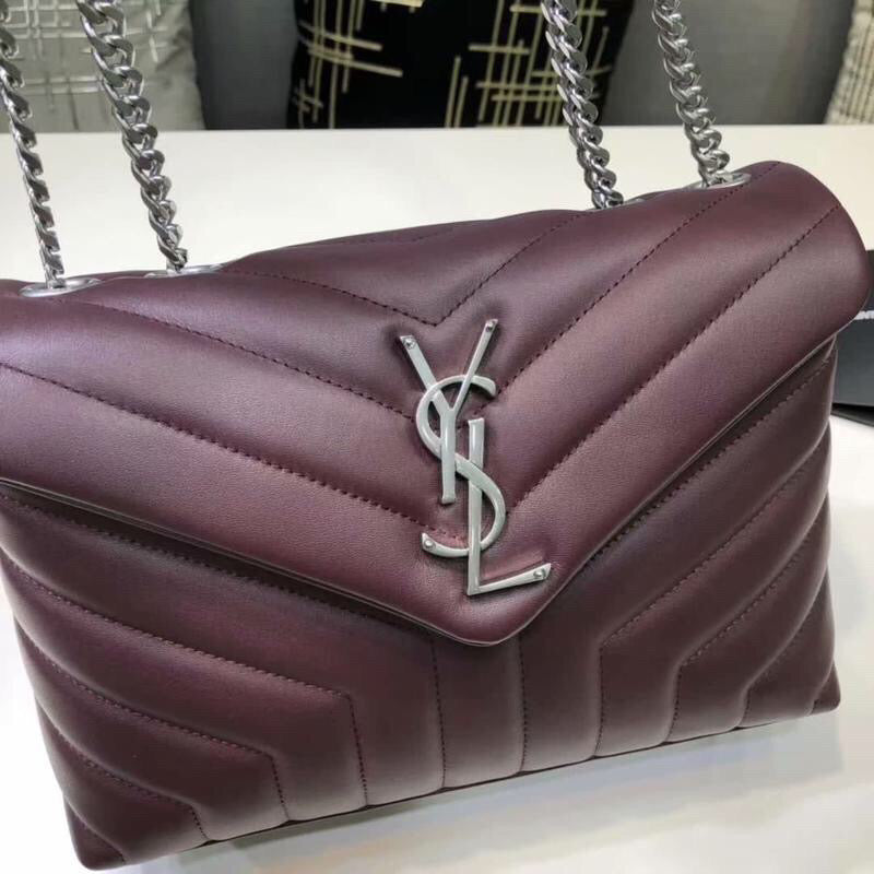 YSSL Loulou Small Chain Bag In Matelassé "Y" Burgundy For Women 9.8in/23cm YSL 