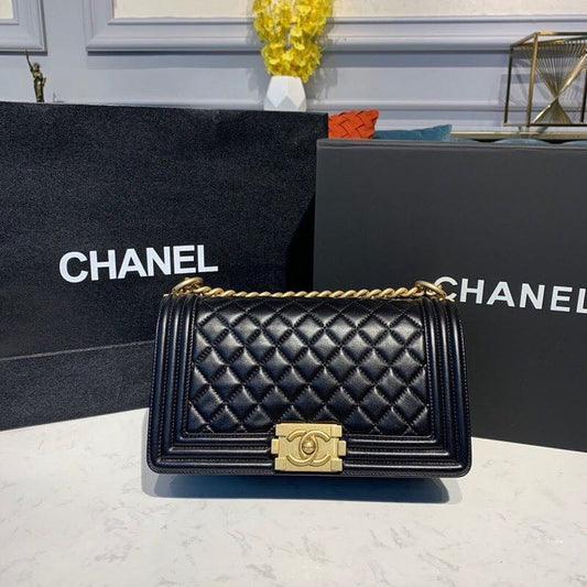 CHL Boy Handbag Gold Toned Hardware Black For Women, Women’s Bags, Shoulder And Crossbody Bags 9.8in/25cm A67086