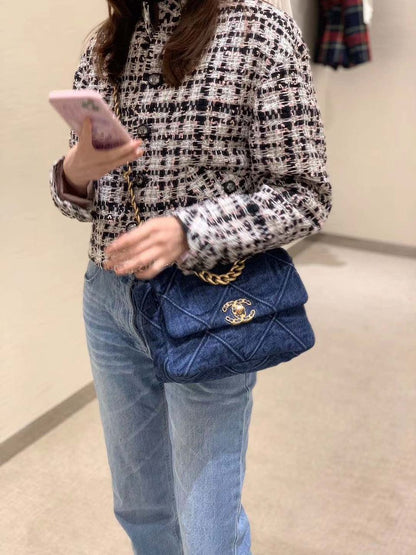 CHL 19 Handbag Denim Blue For Women, Women’s Flap Bag, Shoulder And Crossbody Bags 10.1in/26cm AS1160 B02876 N6832