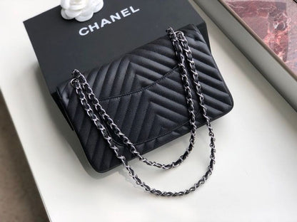CHL Chevron Classic Handbag Silver Hardware Black For Women, Women’s Bags, Shoulder And Crossbody Bags 10.2in/26cm