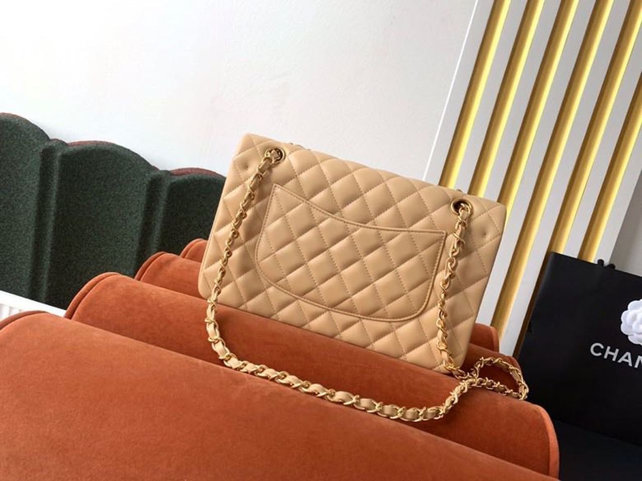 Chanel Classic HandBag Beige For Women 9.9in/25.5cm A01112