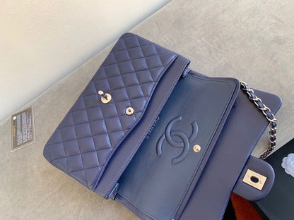 Chanel Classic Handbag Navy Blue For Women, Women’s Bags, Shoulder And Crossbody Bags 10.2in/26cm A01112