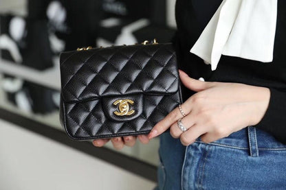 Chanel Classic Mini Flap Bag Gold Toned Hardware Black For Women 6.7in/17cm