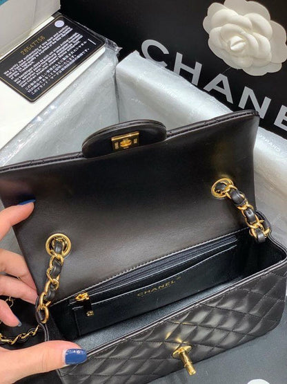 CHL Classic Flap Bag Gold Toned Hardware Black For Women, Women’s Bags, Shoulder And Crossbody Bags 7.8in/20cm A01116