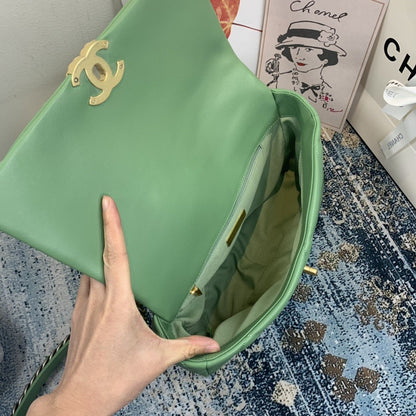 CHL 19 Flap Bag Gold Hardware Green For Women, Women’s Handbags, Shoulder Bags 10.2in/26cm AS1160