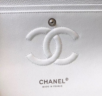 CHL CLASSIC MEDIUM FLAPBAG SILVER HARDWARE WHITE