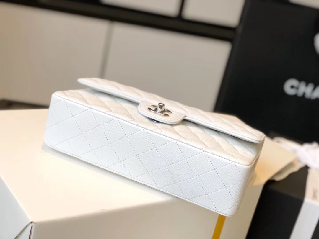 CHL CLASSIC MEDIUM FLAPBAG SILVER HARDWARE WHITE