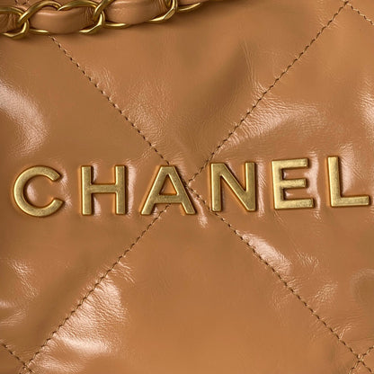 CHL 22 Handbag Gold Hardware Shiny Camel For Women, Women’s Handbags, Shoulder Bags 16.5in/38cm AS3261 B08037 NB356