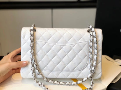 CHL CLASSIC MEDIUM FLAPBAG SILVER HARDWARE WHITE