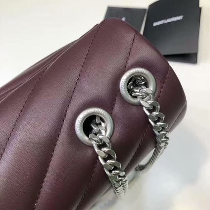 YSSL Loulou Small Chain Bag In Matelassé "Y" Burgundy For Women 9.8in/23cm YSL 