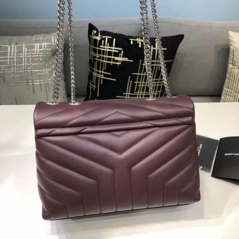 YSSL Loulou Small Chain Bag In Matelassé "Y" Burgundy For Women 9.8in/23cm YSL 