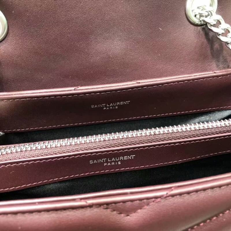 YSSL Loulou Small Chain Bag In Matelassé "Y" Burgundy For Women 9.8in/23cm YSL 