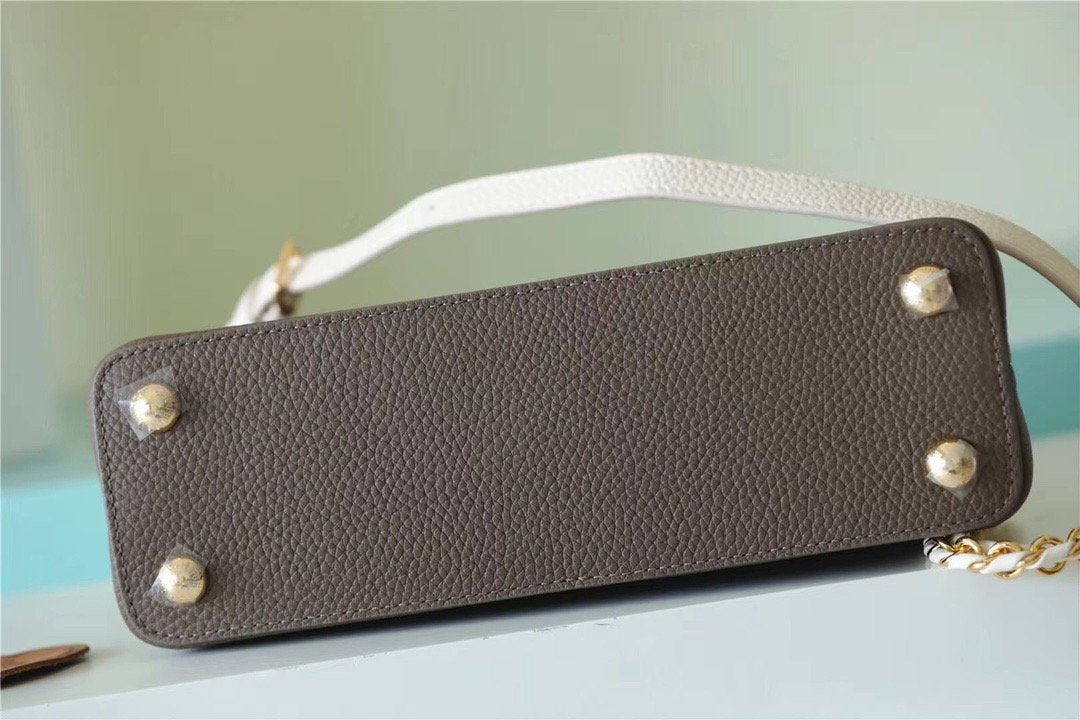 LV Capucines BB Taurillon Smokey Brown Green/ Creme/ Pink For Women,  Shoulder And Crossbody Bags 27cm/10.6in LV M59516