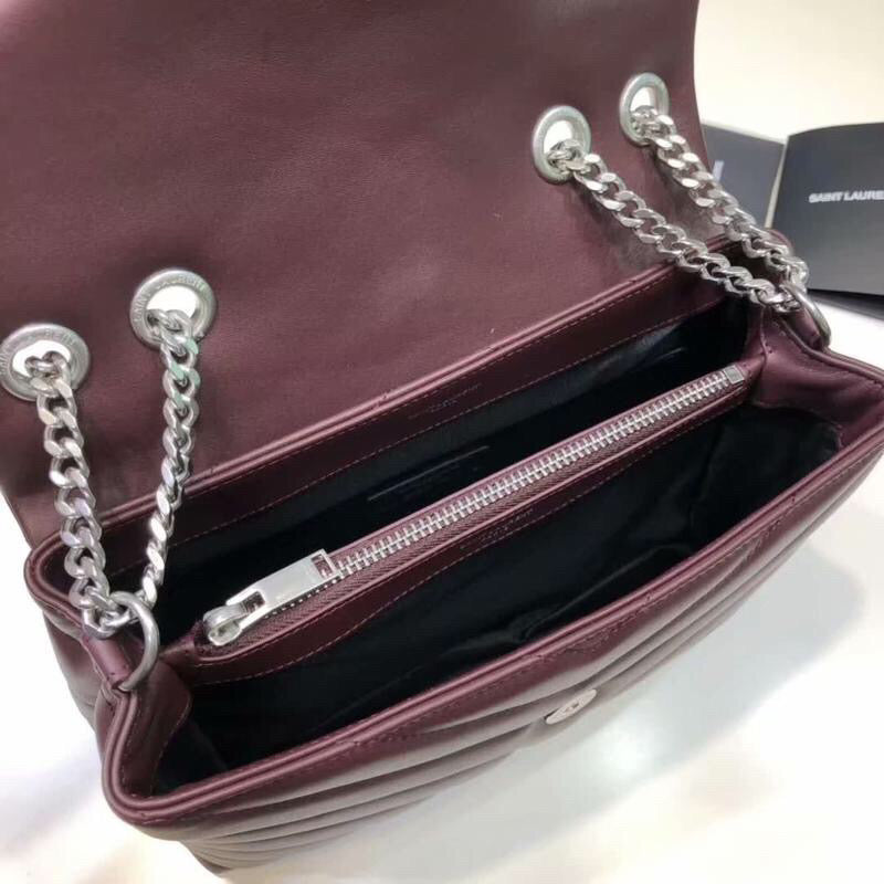 YSSL Loulou Small Chain Bag In Matelassé "Y" Burgundy For Women 9.8in/23cm YSL 