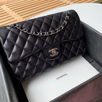 Chanel Classic Handbag Silver Hardware Black For Women, Women’s Bags, Shoulder And Crossbody Bags 10.2in/26cm A01112