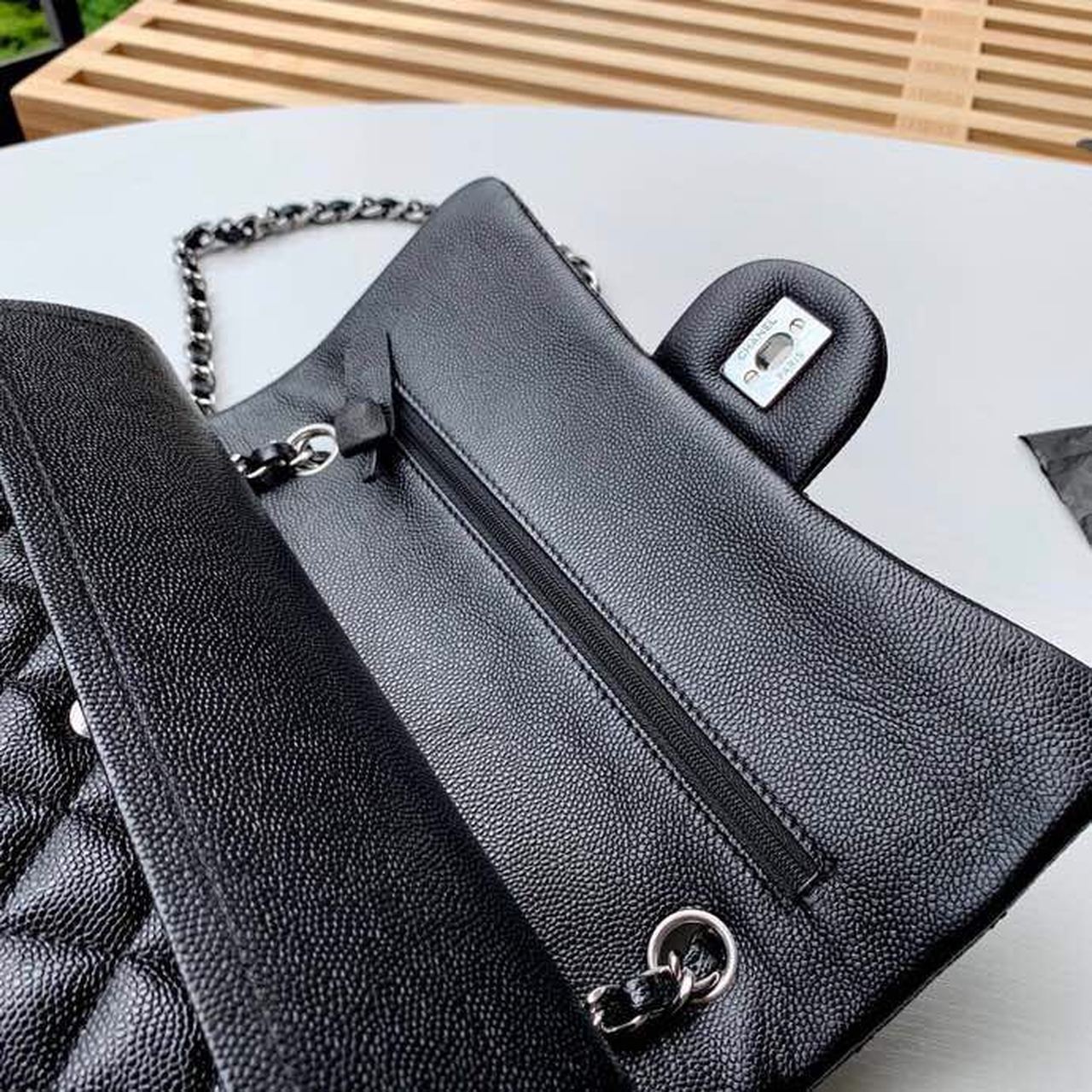 Chanel Classic Handbag Silver Hardware Black For Women, Women’s Bags, Shoulder And Crossbody Bags 10.2in/26cm A01112