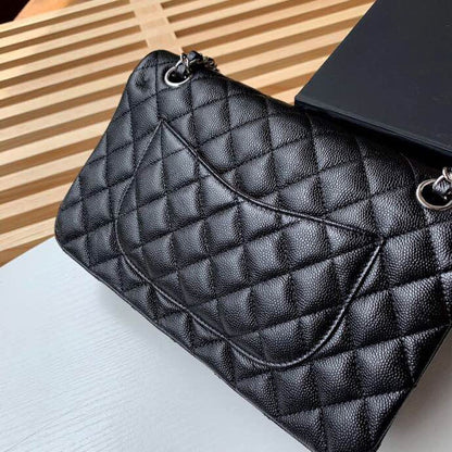 Chanel Classic Handbag Silver Hardware Black For Women, Women’s Bags, Shoulder And Crossbody Bags 10.2in/26cm A01112