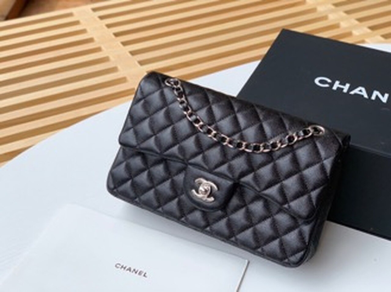 Chanel Classic Handbag Silver Hardware Black For Women, Women’s Bags, Shoulder And Crossbody Bags 10.2in/26cm A01112