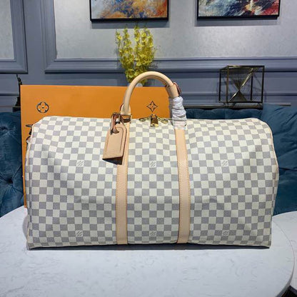 LV Keepall Bandouliere 55 Damier Azur Canvas For Women,  Travel Bags 21.7in/55cm LV N41429