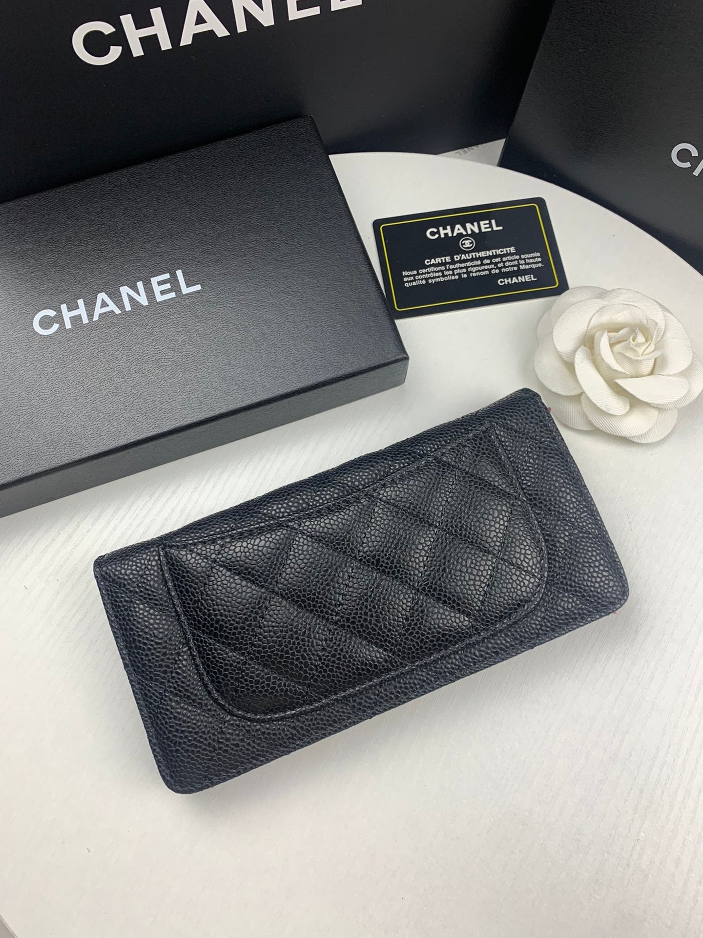 CHL BLACK CAVIAR LEATHER CLASSIC LONG FLAP WALLET 19.5CM