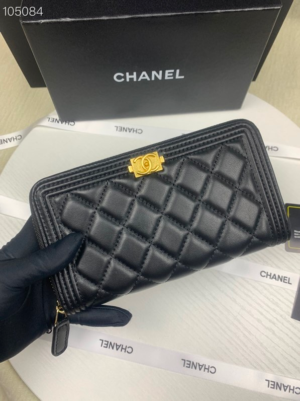 CHL BOY LONG ZIPPED WALLET WITH GOLD HARDWARE BLACK 19.4CM