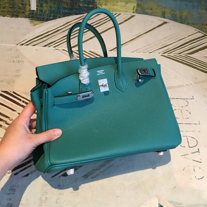 HM Birkin Dark Green For Women Silver Toned Hardware 9.8in/25cm