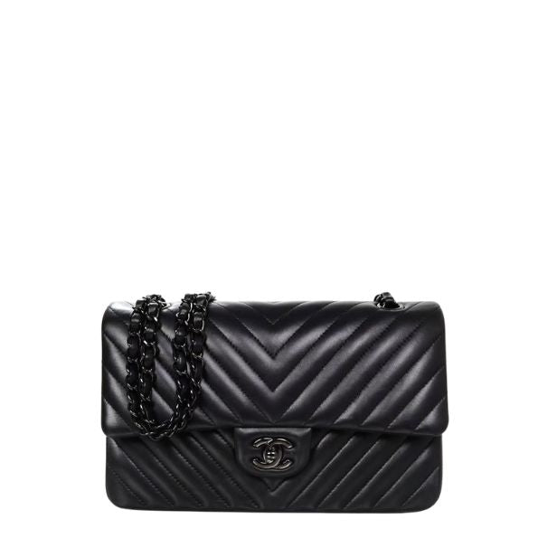 CHL CHEVRON CLASSIC HANDBAG BLACK HARDWARE BLACK 10.2IN/26CM
