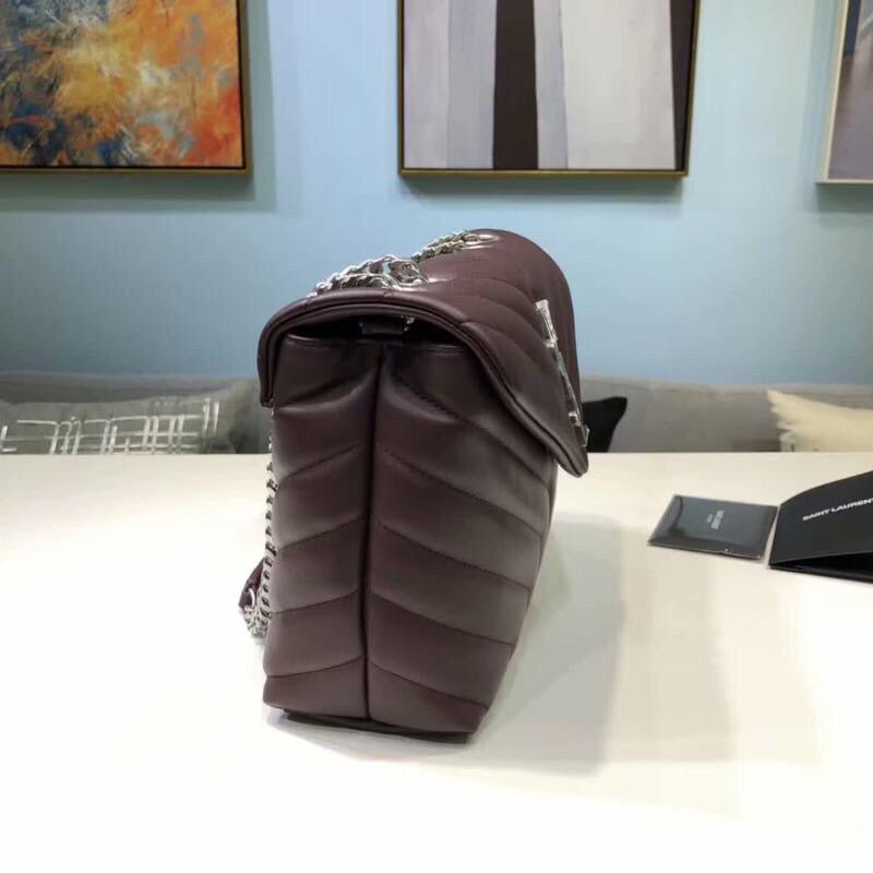 YSSL Loulou Small Chain Bag In Matelassé "Y" Burgundy For Women 9.8in/23cm YSL 