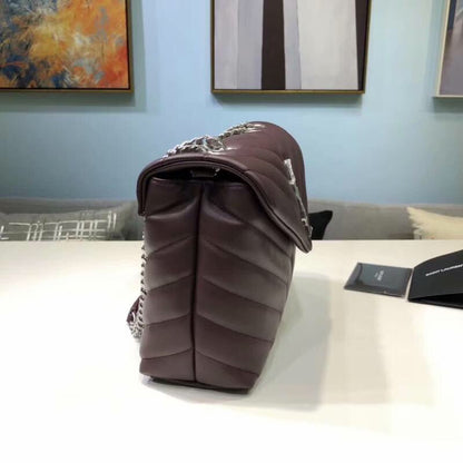 YSSL Loulou Small Chain Bag In Matelassé "Y" Burgundy For Women 9.8in/23cm YSL 