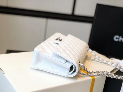 CHL CLASSIC MEDIUM FLAPBAG SILVER HARDWARE WHITE