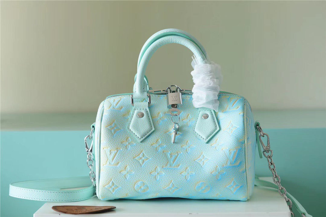 LV Speedy Bandouliere 20 Monogram Empreinte Vert D’eau Green For Women,  Shoulder And Crossbody Bags 20.5cm/8.1in LV M46092