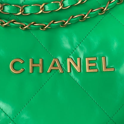 CHL 22 Handbag Gold Hardware Shiny Green For Women, Women’s Handbags, Shoulder Bags 16.5in/38cm AS3261