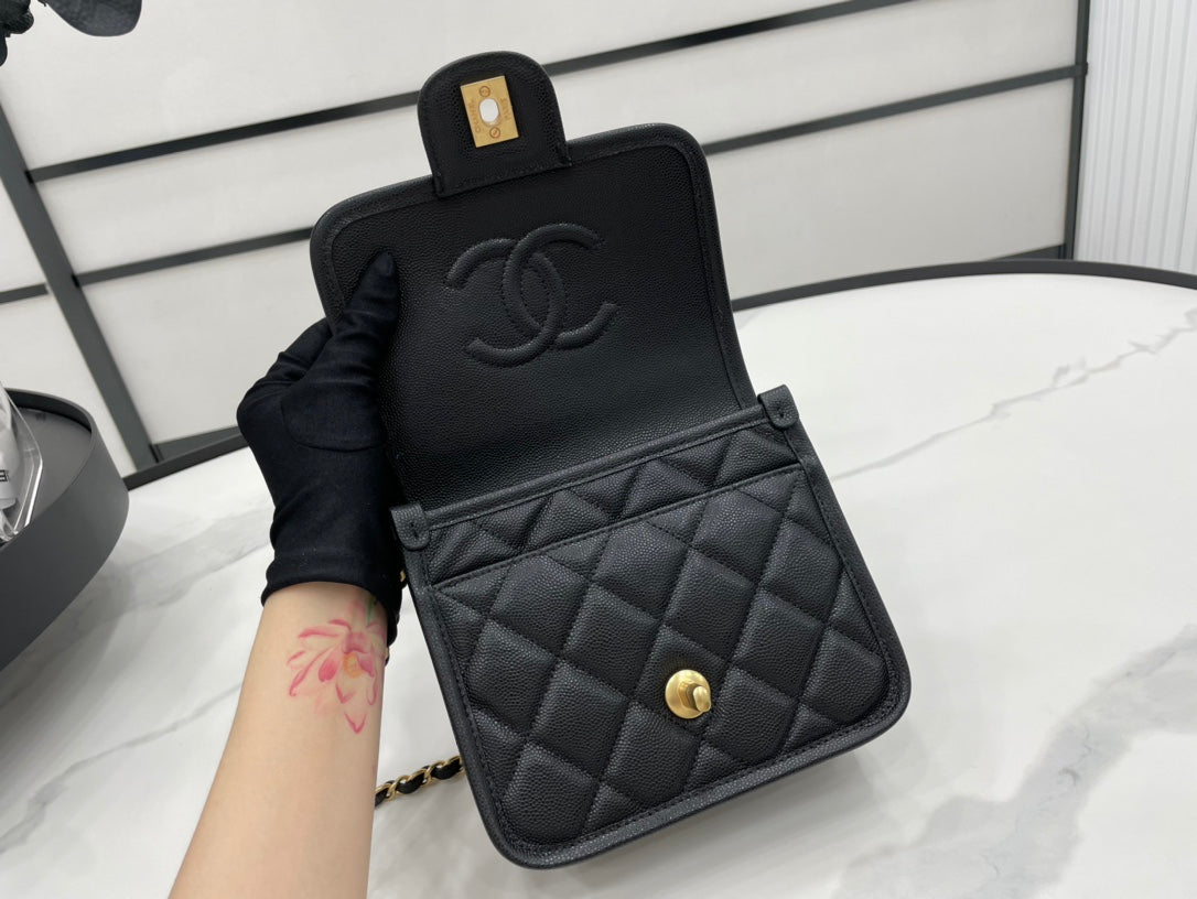 CHL 22K Flap Bag Black For Women, Women’s Bags 8.1in/20.5cm