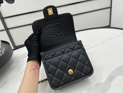CHL 22K Flap Bag Black For Women, Women’s Bags 8.1in/20.5cm